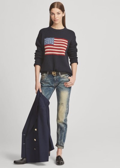 Women's Ralph Lauren Flag Cashmere Crewneck Sweater | 728634PIT